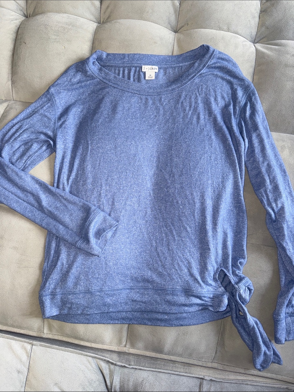 J. Crew Heathered Light Blue Long-Sleeve Tie-Hem Shirt